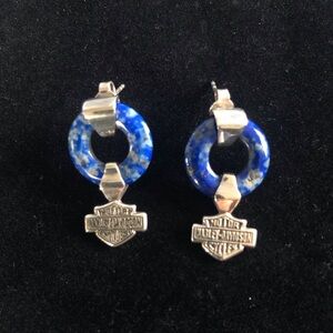 Harley Davidson M.O.D Jewelry Lapis and Sterling .925 post back dangle earrings